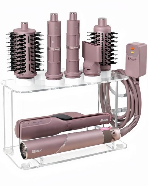 Dyson Airwrap Holder, Dyson Airwrap Wall Mount Clear Acrylic Organizer, Shark Hair Dryer Holder Stand with 8 Slots Cord Hook, Heat-Resistant Storage for Bathroom/Vanity UEMUSI