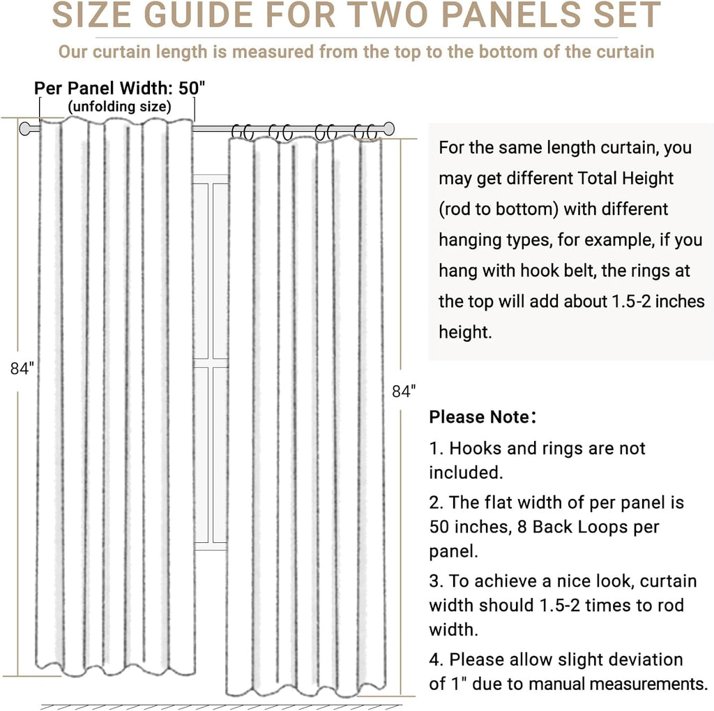 Skiennix 100% Blackout Linen Curtains - Thermal Insulated Drapes for Bedroom | 50" W x 102" L, Cream