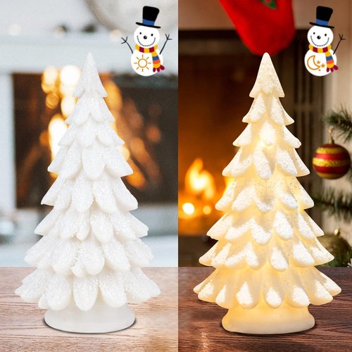 Bdor White Christmas Tree - 11-Inch Tabletop Decor with Lights & Snowflakes | Exquisite Resin Ornaments