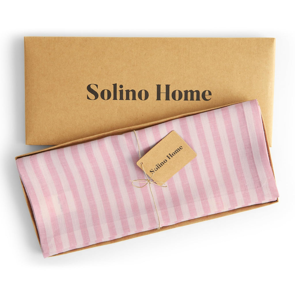 Solino Home Linen Table Runner 108 Inches Long - Amalfi Stripe, 100% Pure Linen Cherry Blossom and White Table Runner 14 x 108 Inch for Dining, Mothers Day, Spring, Summer