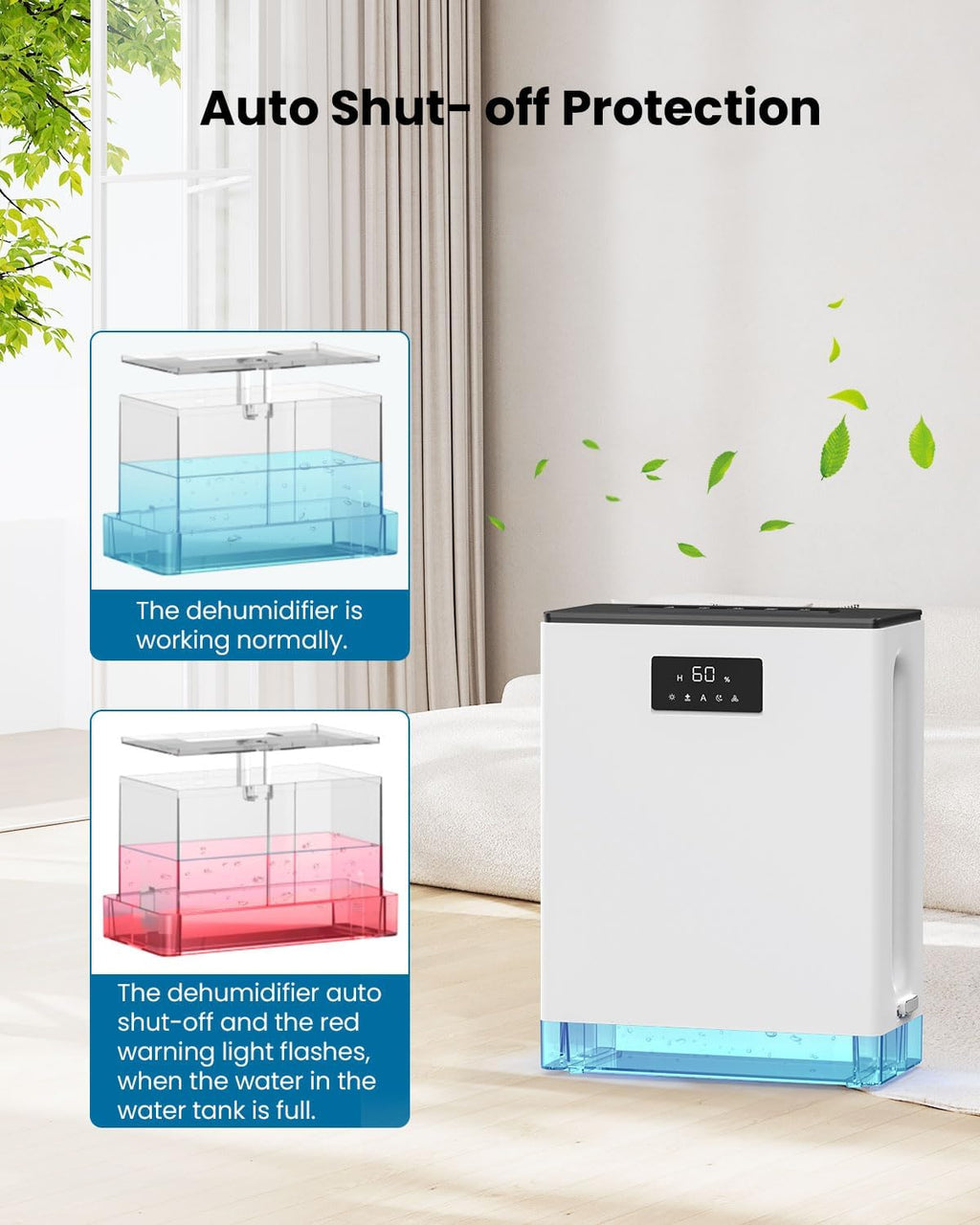 BIZEWO Dehumidifier - Quiet Home Dehumidifier for 980 Sq.Ft | 101 Oz Water Tank, Auto Shut Off & 7 Colors Ambient Light