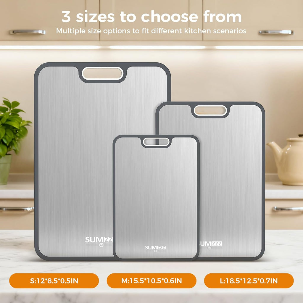 Titanium Cutting Board - Double-Sided Food Grade Pure Titanium | Easy to Clean, Large Size 18”x12.5”