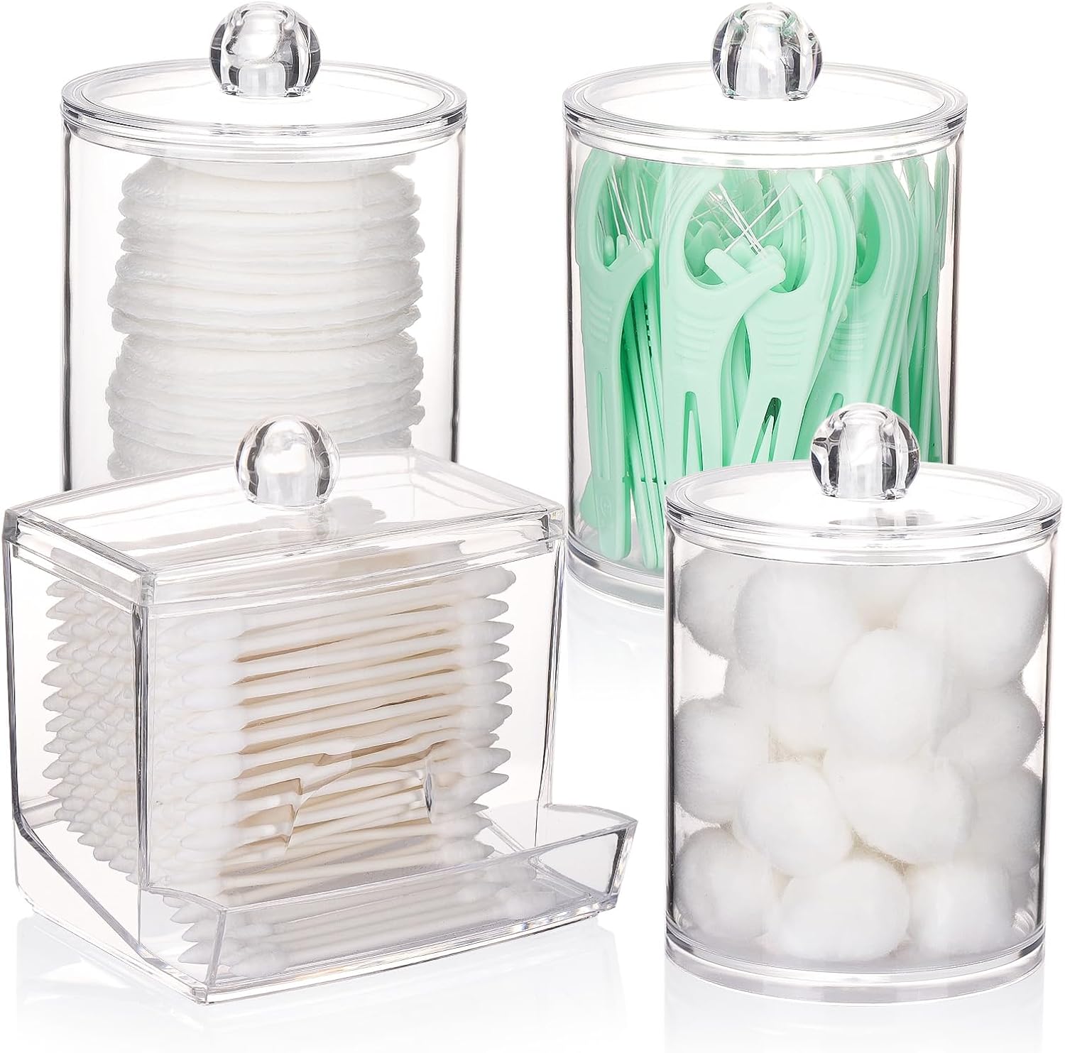 Tbestmax Cotton Swab Dispenser - Clear Plastic Apothecary Jar Organizer | 10/12 oz for Bathroom Storage
