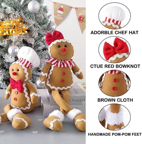BALONAR Christmas Plush Gingerbread Man - 15-Inch Soft Doll with Chef Hat & Bowknot | Holiday Home Decor