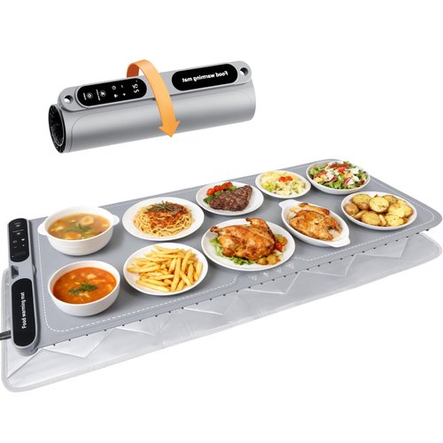 NYEONHRT Electric Warming Mat for Food Extra Large, Silicone Rollable Warming Tray - 8s Rapid Full Surface Heating | 7 Temp Settings | 8H Timer | Auto Shut-Off | Child Lock, for Buffet Party (XXL)