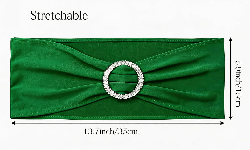 Skiennix 50 Pack Stretch Spandex Dark Green Chair Sashes - Perfect for Weddings & Events