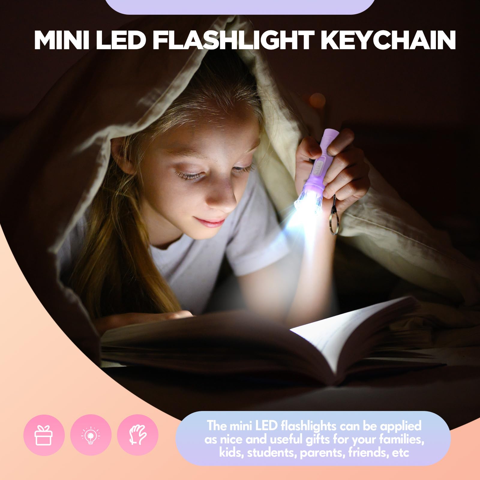 Jexine 50 Pcs Mini Flashlight Keychains Bulk with Lanyard Portable Small Plastic LED Key Chains Flashlights for Night Reading Emergency Hurricane Camping Hiking Party Favors(Pastel Color,Simple)