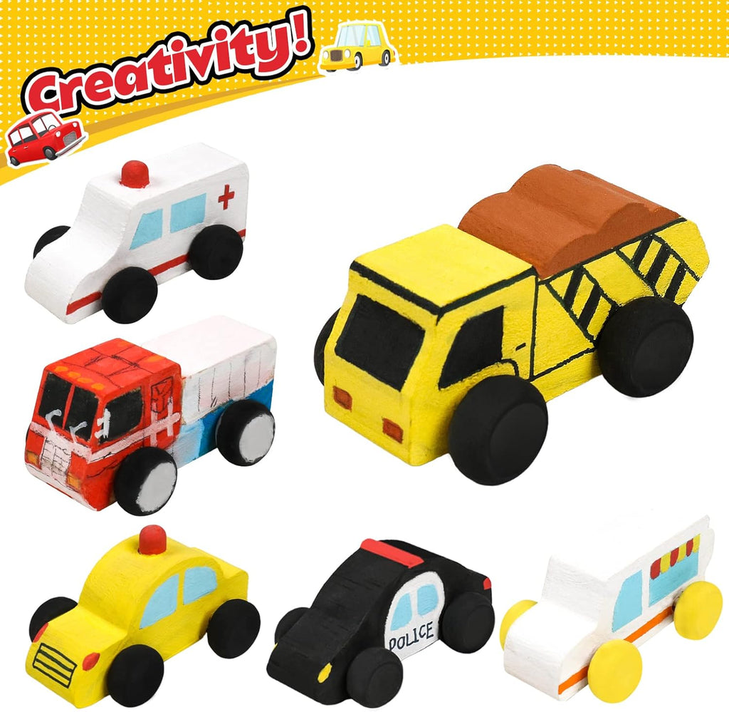 WANTKA Wooden Car DIY Kit - 12 Unfinished Cars for Easy Painting & Crafting | Perfect Family Activity