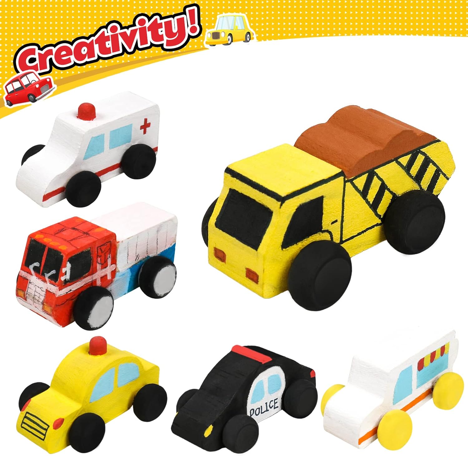 WANTKA Wooden Car DIY Kit - 12 Unfinished Cars for Easy Painting & Crafting | Perfect Family Activity