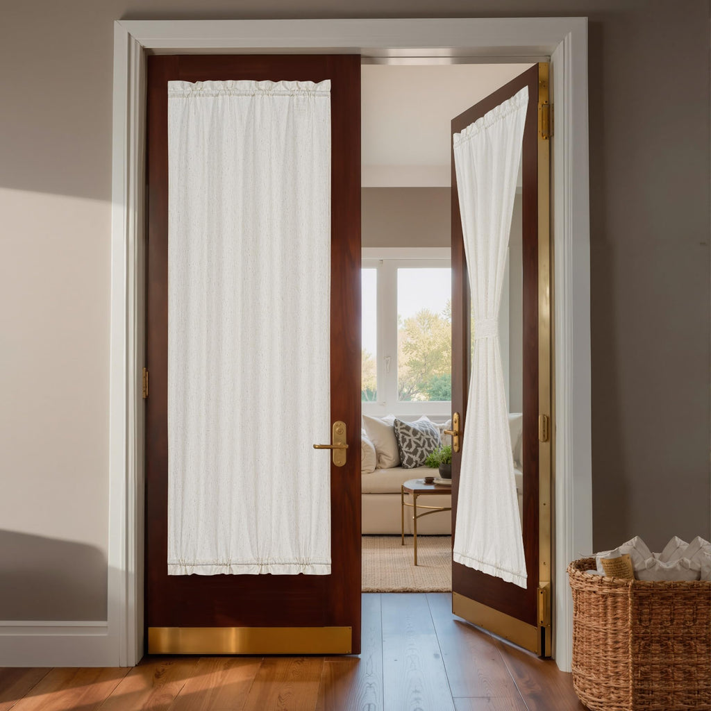 NICETOWN Linen Door Curtains for Boho Farmhouse Sliding Patio Door, Cream, 30 x 72 Inch for Glass Window, Top Bottom Rod Pocket Shades, 1 Panel