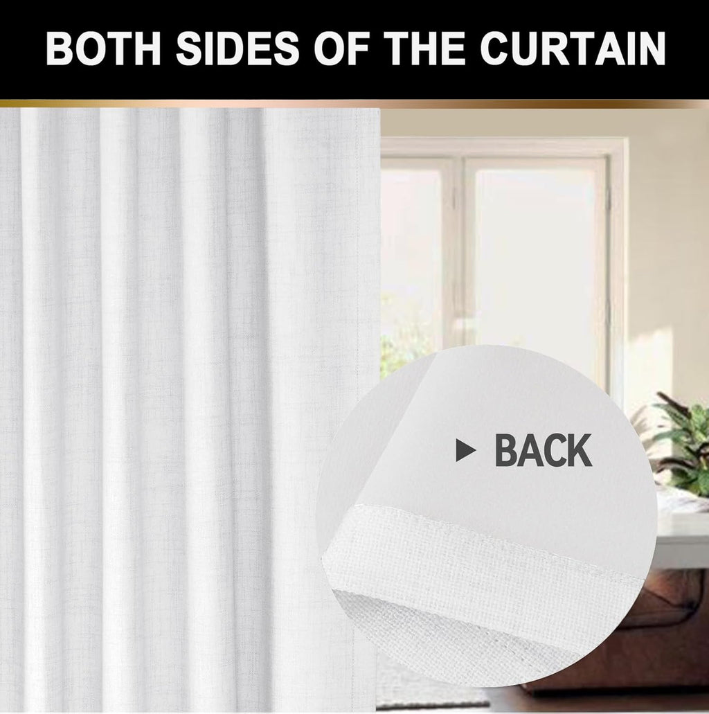 Skiennix 100% Blackout Curtains - Thermal Insulated Faux Linen | 84-Inch Length, 2 Panels, Bright White