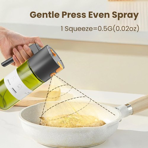 LAKUMIQI Oil Sprayer - 2 in 1 Cooking Dispenser with 17oz Light-Blocking Glass Bottle & Stickers