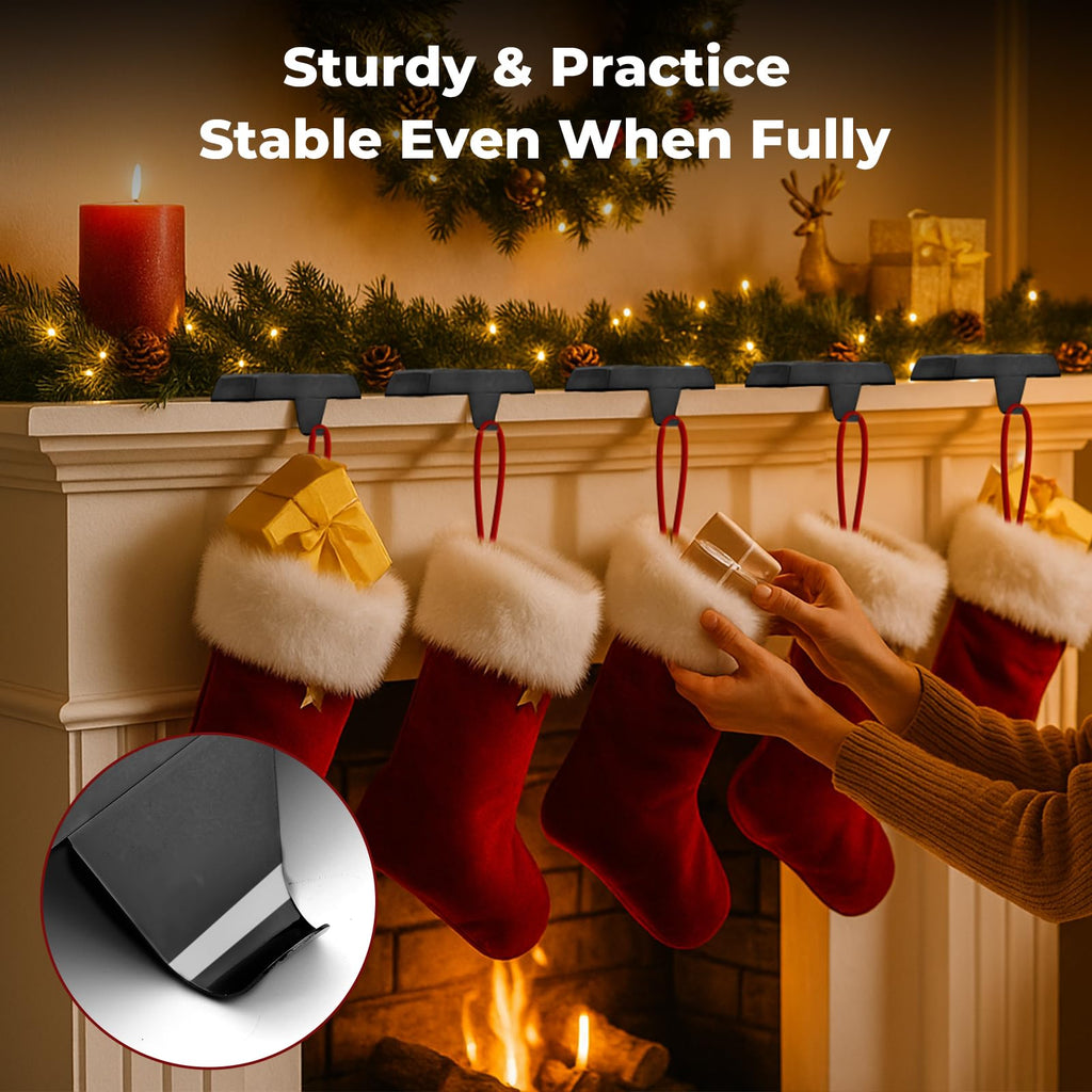 Btanadi Stocking Holders for Mantle Set of 6, Metal Christmas Stocking Holder, Weighted Stocking Hangers with Non-Slip Protective Pad, Mantle Garland Hanger for TV Stand | Staircase | Dresser
