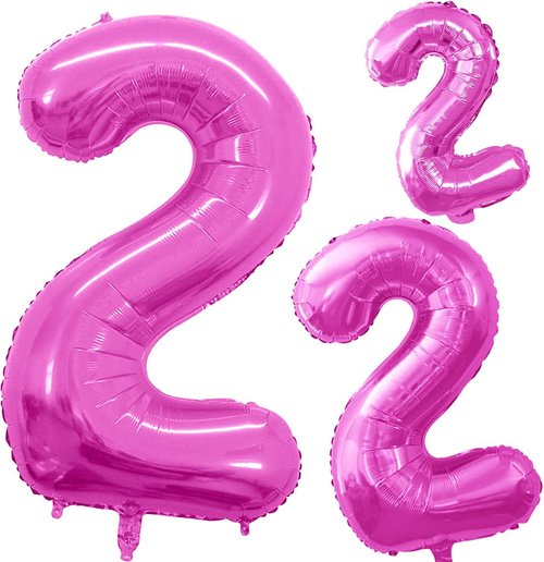 GOER Pink Foil Number 2 Balloons - Huge 42-Inch & 32-Inch Birthday Party Decorations (3 Pcs)