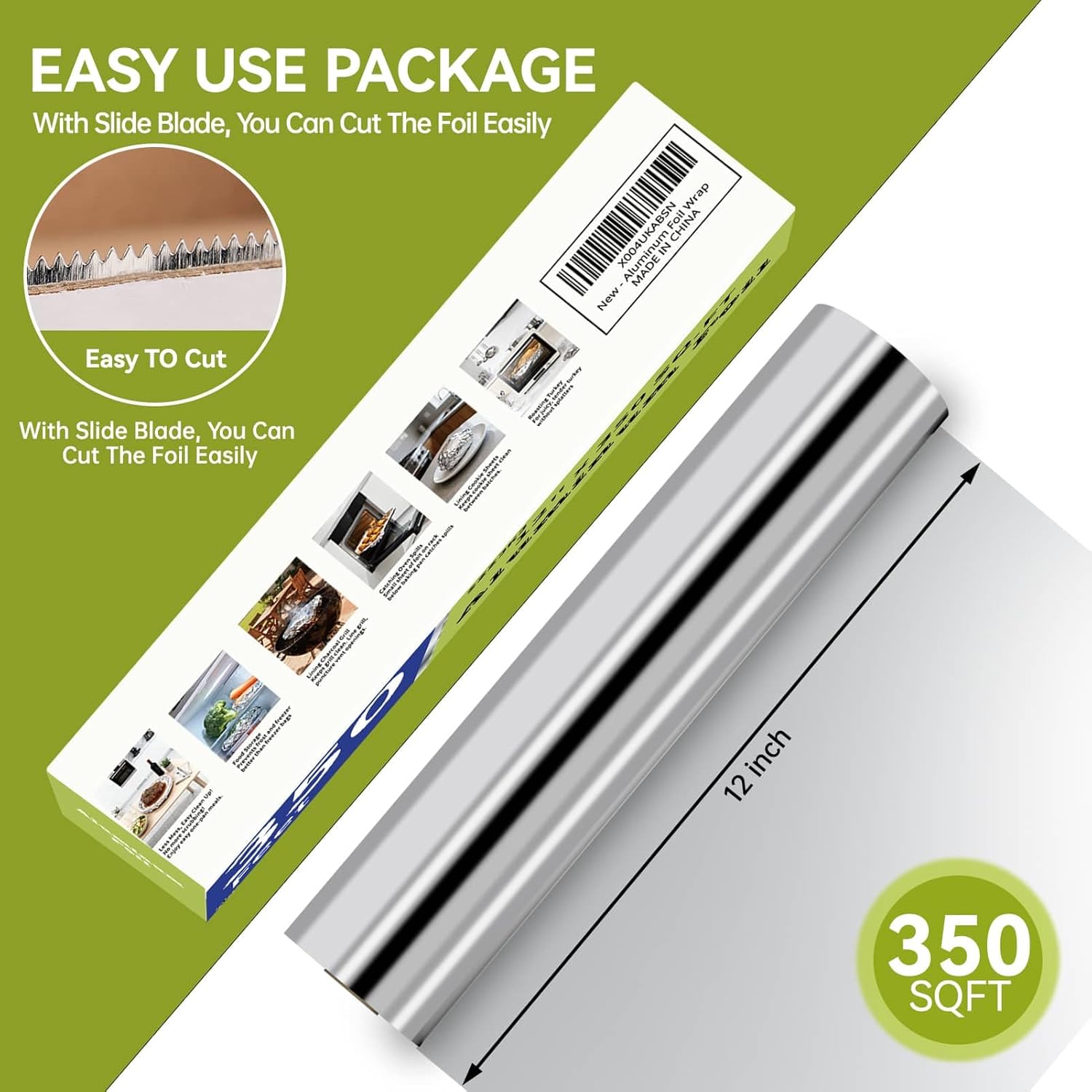 Aluminum Foil Roll - 12" x 350ft Heavy-Duty Food Safe Foil with Cutter | Ideal for Cooking & Baking