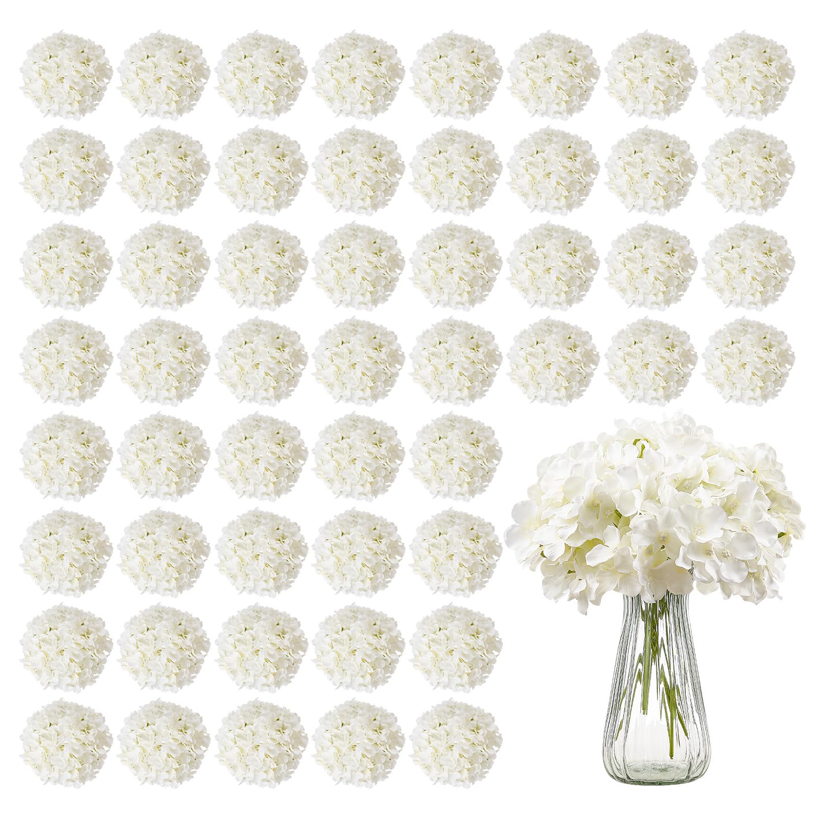 VEVOR Artificial Flowers, 205 pcs Real Looking White Silk Fake Hydrangea Bulk, White Faux Bridal Shower with Stems for DIY Wedding Bouquets, Home Centerpieces Arrangements, Party Tables Decorations