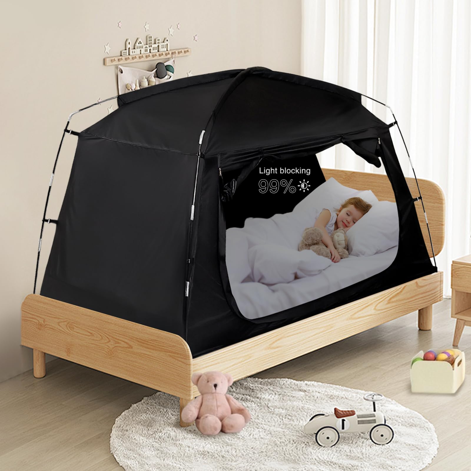 Sensory Bed Tent for Kids Indoor Privacy Space Sleeping Canopy for Floor or Twin Size Bed Black-Out Dream Play Tent for Children - Calm Down Corner Helps Kid Relax