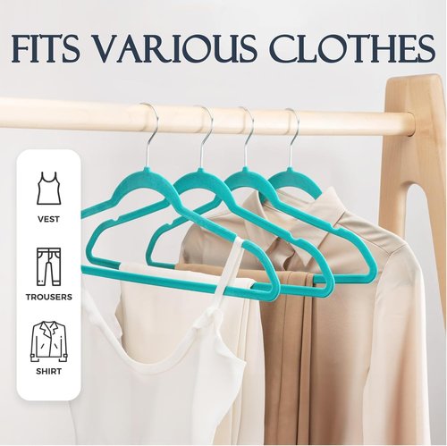 HOUSE DAY Mint Green Velvet Hangers - 60 Pack Non-Slip Heavy Duty Clothes Hangers | Slim Space-Saving Design