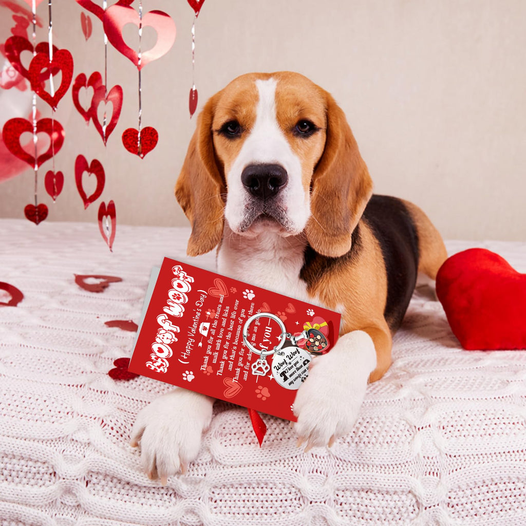 HOWAF Valentine's Day Card From The Dog, Valentines Gift Card with Keychain Engraved From The Dog Valentines Day Dog Cards with Keyring from Boy Friends Girl Friends Husband Wife for Dog Owner