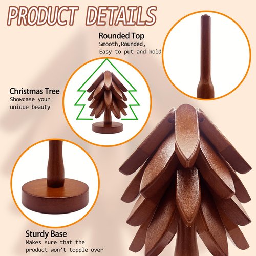 Wooden Trivets for Hot Dishes, Tree Shape Trivet Set, 4 Wooden Trivets + 1 Stand, Stackable Christmas Tree Design, Natural Foldable Kitchen Wooden Trivet, for Pans, Pot, Bowl, Teapot, Hot Pot Holder