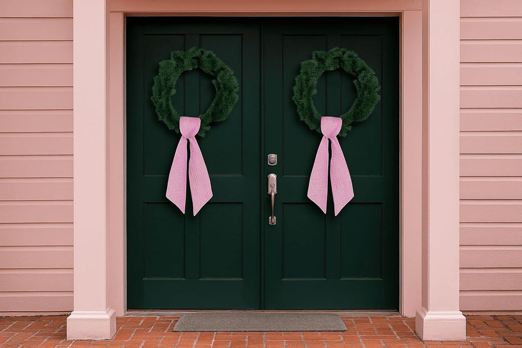 Skiennix Pink White Gingham Wreath Sash - 5.12" Wide x 54.33" for Baby Shower & Spring Decor