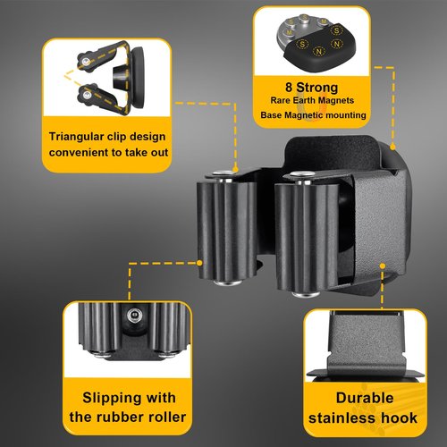 MagitcSee Upgraded Magnetic Broom and Mop Holder Wall Mount, Space-Saving Heavy Duty No Drill Over the Door Broom Gripper RV Camper Wall Organizer,Black,4 Pcs