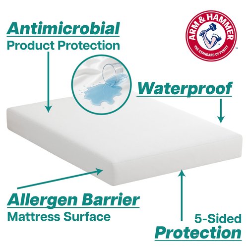 Arm & Hammer Soft Terry Mattress Protector, Waterproof, White, King