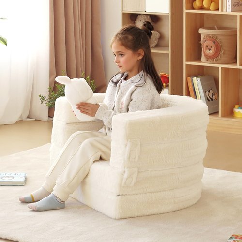 Welnow Travel Toddler Bed, 3-in-1 Convertible Toddler Portable Floor Beds, Kids Flip Out Foldable Sofa Bed with Washable Cover & High-Density Foam for Girls and Boys, Beige