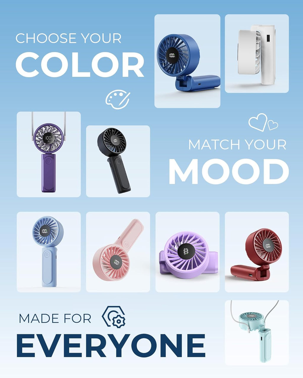 Skiennix Portable Handheld Fan - 4000mAh Rechargeable Mini Desk Fan with 6 Speeds & LCD Display | Ultra Quiet, Foldable Design
