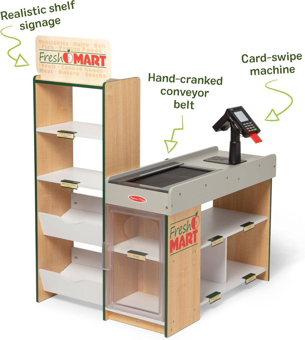 Melissa & Doug Fresh Mart Grocery Store Playset - Kids Cash Register with Scanner & Conveyor Belt