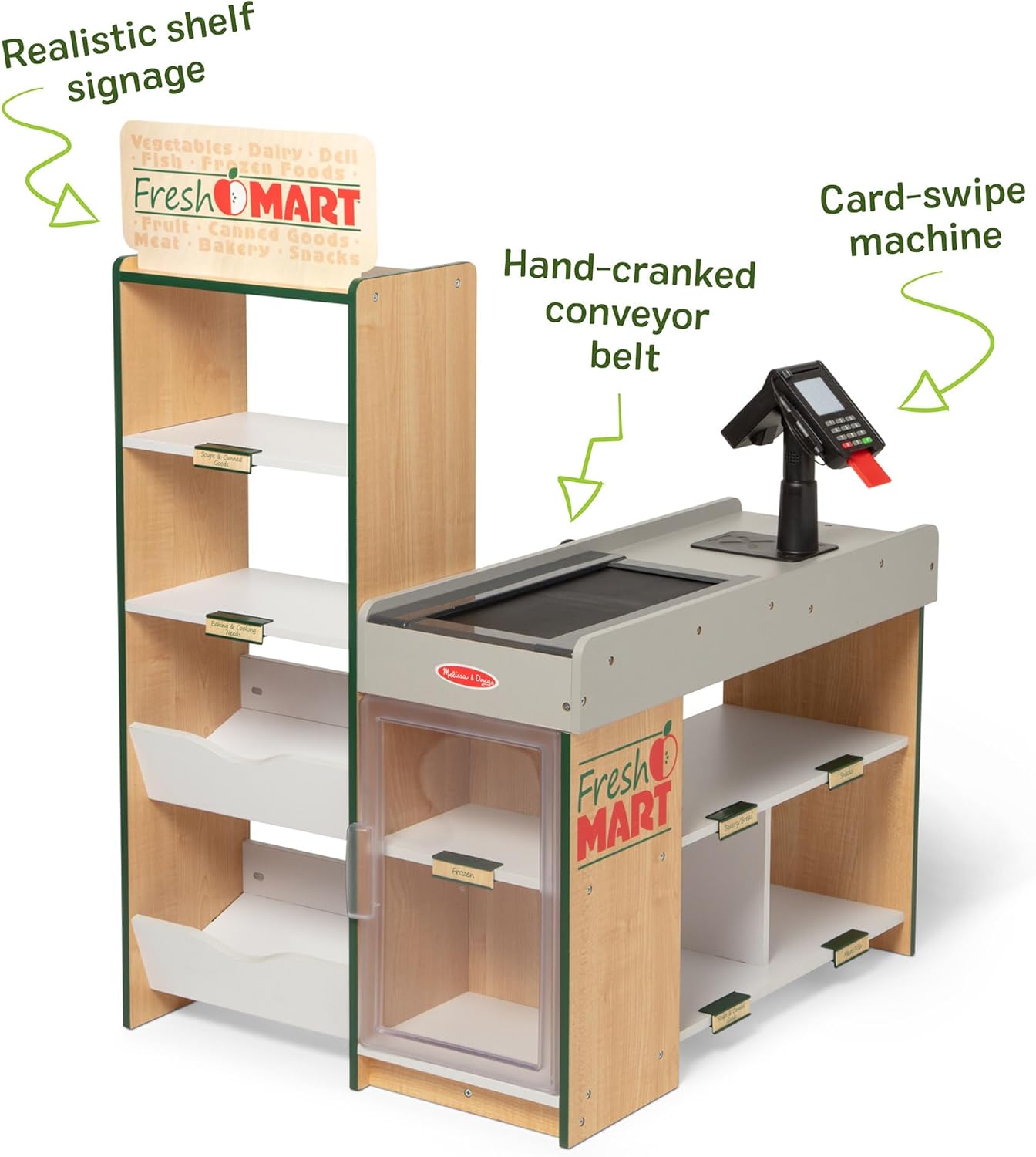 Melissa & Doug Fresh Mart Grocery Store Playset - Kids Cash Register with Scanner & Conveyor Belt