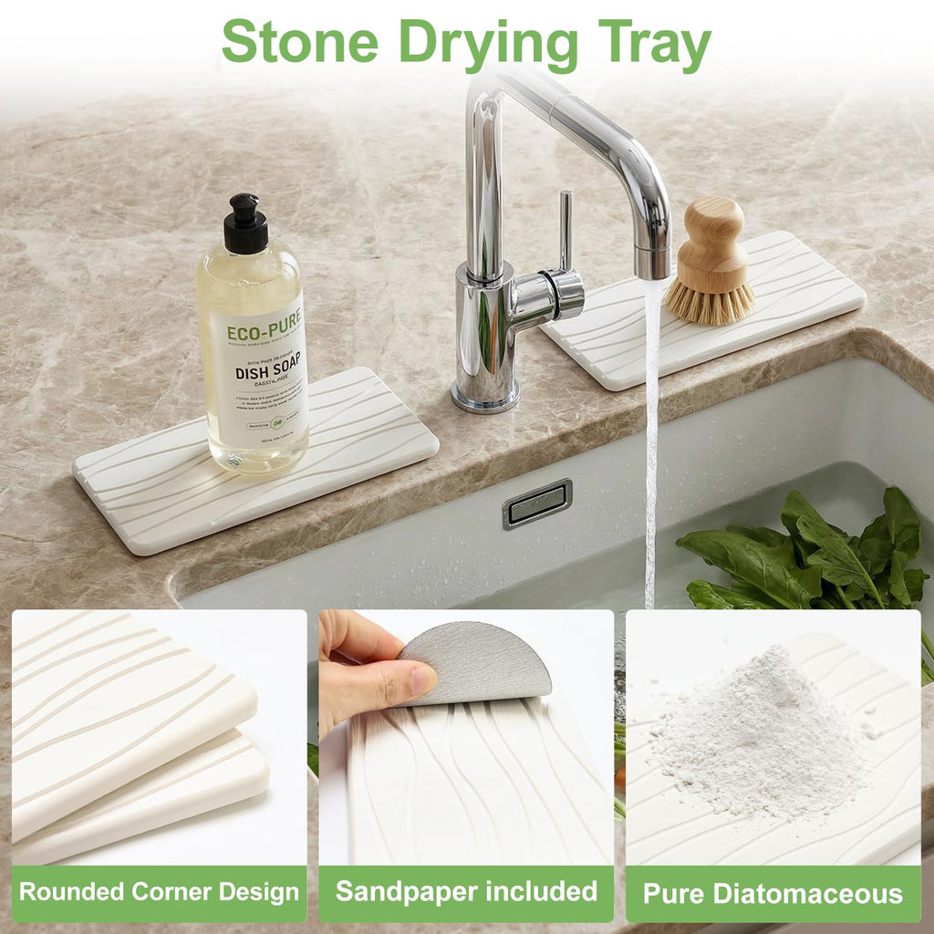 Water Absorbing Stone Tray for Bathroom Sink Stone Drying Mat for Kitchen Counter Diatomite Sink Soap Dispenser Trays Quick Dry Mat Kitchen Decor Diatomaceous Earth Vanity Tray Bathroom Accessories