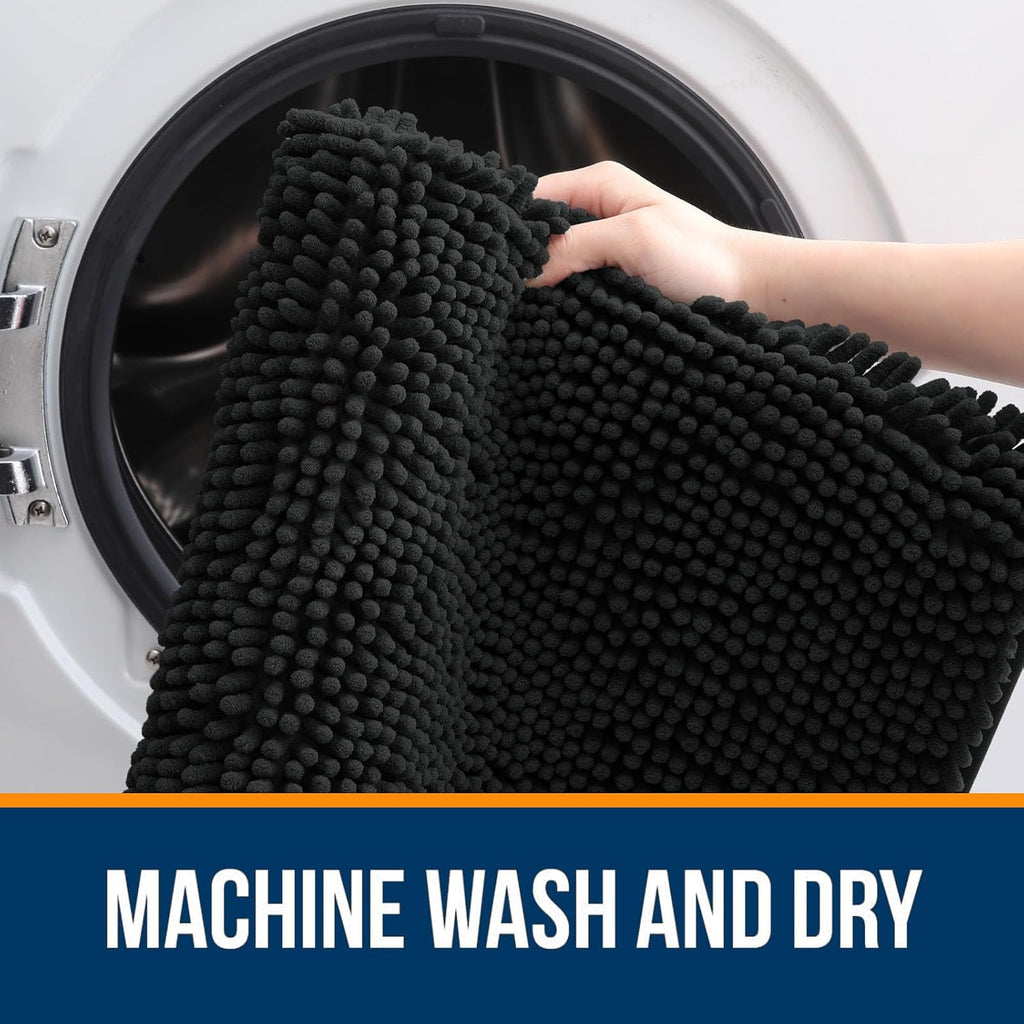 OLANLY Bath Rugs - Extra Soft Chenille, Quick-Dry & Machine Washable | 30x18 Inches, Black