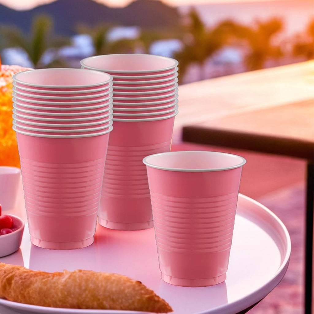 New Pink Plastic Cups (Pack of 20) - 18 oz. - Versatile Drinkware for Indoor & Outdoor Parties, Weddings, Birthdays, Celebrations & More