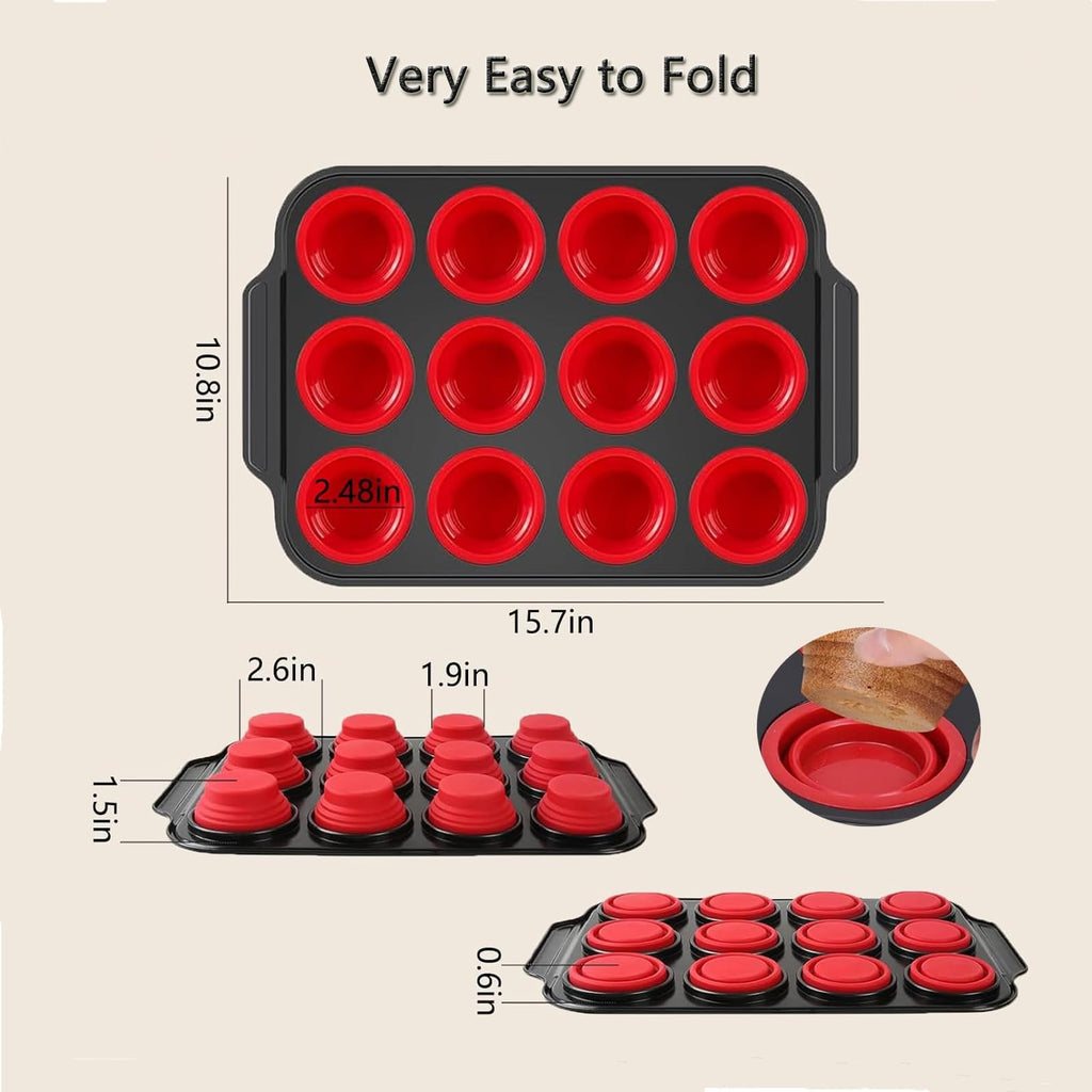 YiYeraio 12 Cups Silicone Muffin Pans for Baking with Metal Frame, Egg Bite Molds, Cupcake Pans Regular Size, Muffin Tins Easy to Pop Nonstick Non Toxic Bakeware for Oven Dishwasher Safe