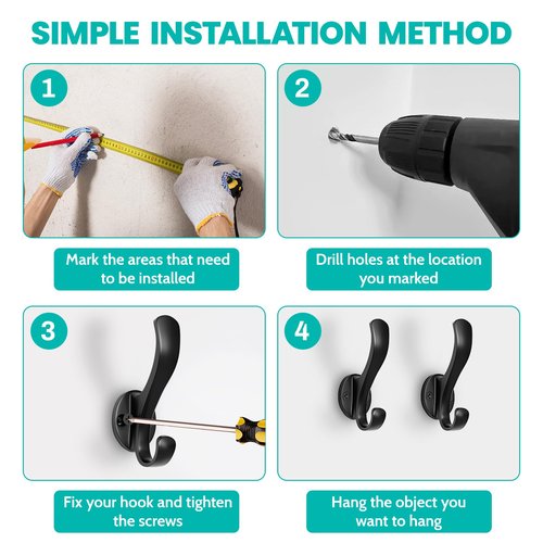 Ruiziiz Coat Hooks Heavy Duty - Easy to Install Metal Towel Hooks Screw-in Wall Hooks for Hanging Hat, Towel, Key, Robe, Scarf, Bag, Cap (6 PCS Black)
