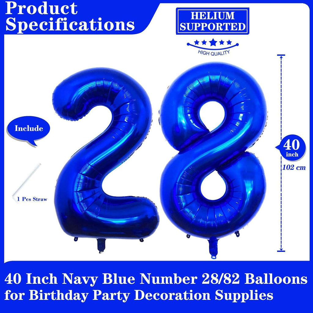 Skiennix 40-Inch Navy Blue Number 28 Balloons - Giant Foil Mylar Helium Decorations for 28th Birthday & Anniversary Celebrations
