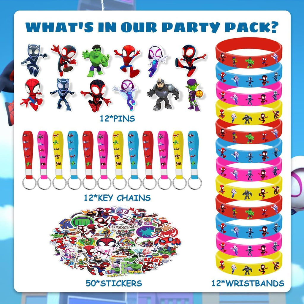 sAleix Spidey Birthday Party Supplies, 86Pcs Party Gifts and Toy Set for Spider Theme Party
