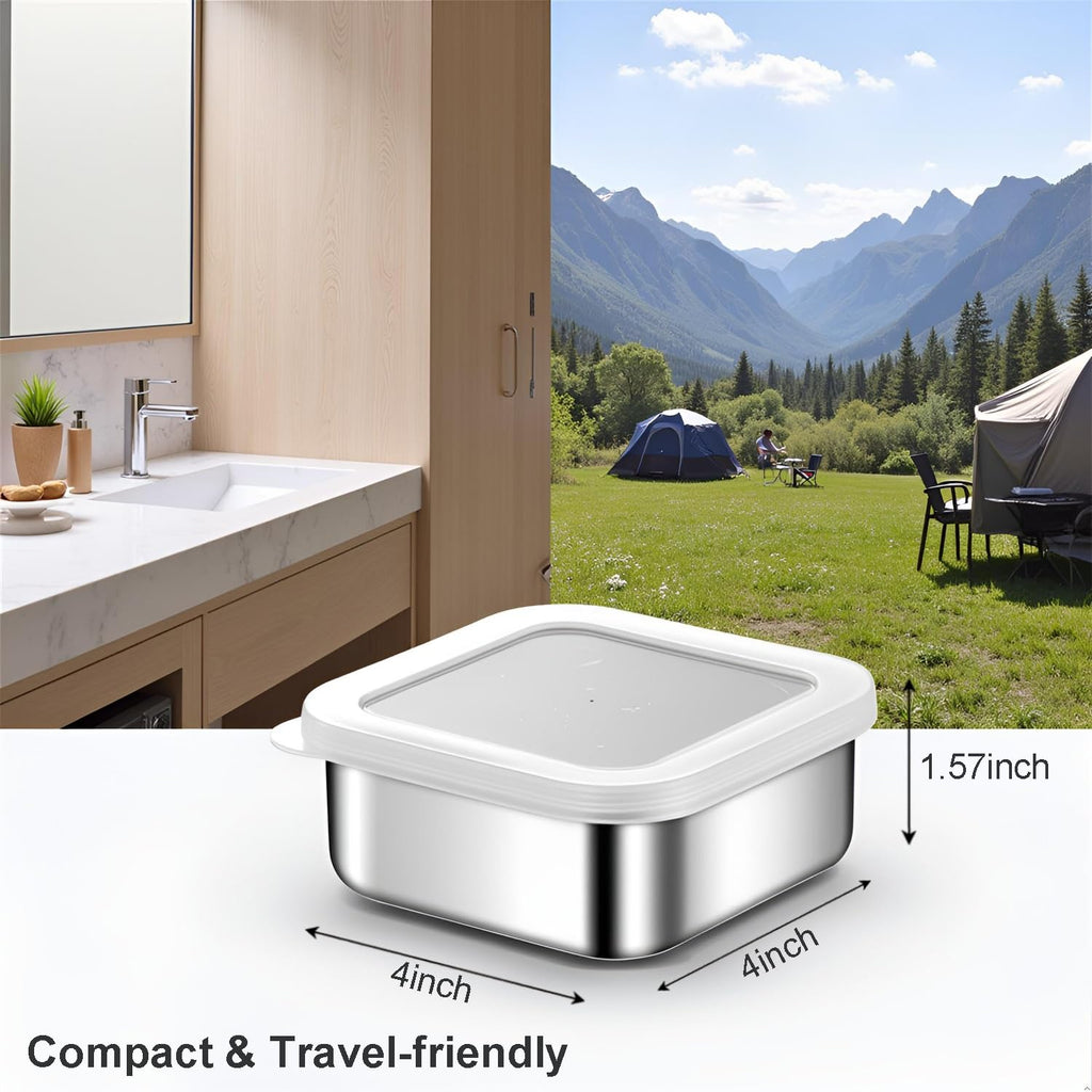 Travel Soap Container, Vonpri Stainless Steel Soap Dish with Lid - Waterproof Draining Case for Bathroom, Kitchen, Camping - Durable Compact Bar Holder for Shower, Sink and Outdoor (Silver, 4.1x4.1in)