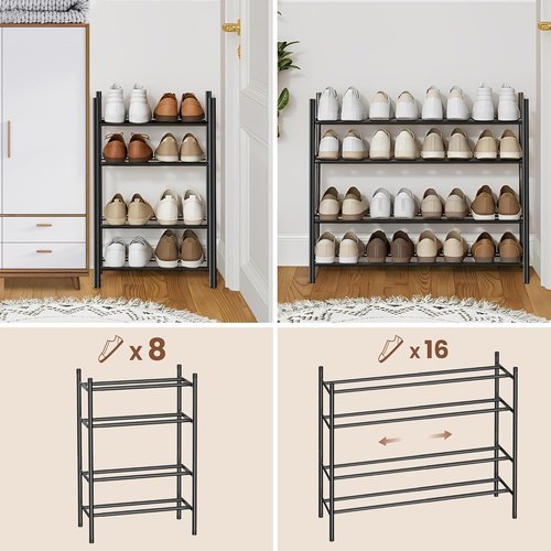 AceMining 4-Tier Expandable Shoe Rack - Adjustable Heavy-Duty Organizer for Closet & Entryway | Black