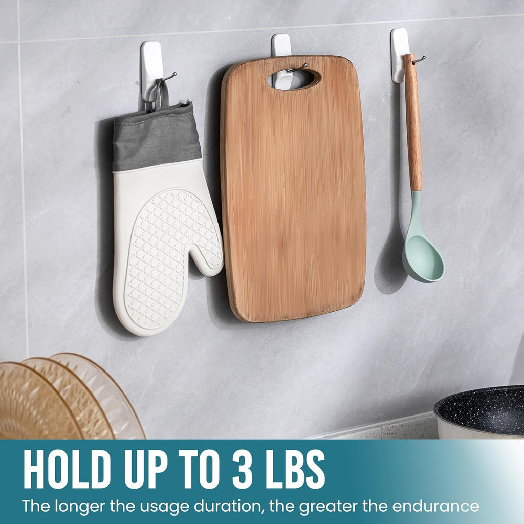 TAILI Heavy-Duty Hooks for Hanging | No-Damage White Utility Hooks with 8 Adhesive Strips | Removable & Reusable, Holds Up to 3 lb