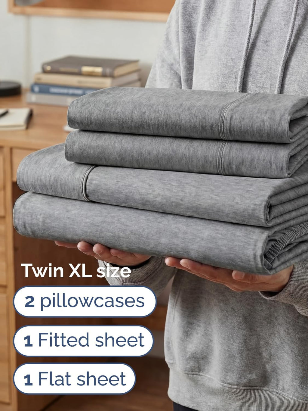 Skiennix Extra Deep Twin XL Sheet Set - 4 Piece Breathable Cooling Bedding - Soft Wrinkle-Free Heathered Grey