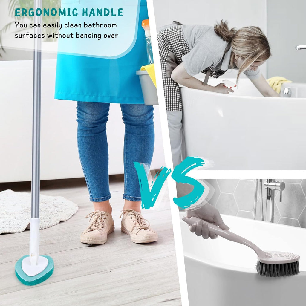Skiennix Shower Scrubber - 47'' Long Handle Bathtub Brush with 6 Refill Pads for Easy Cleaning