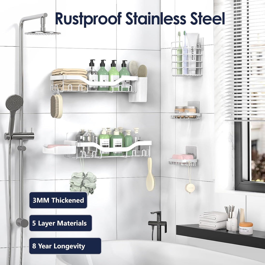 NESOMI Shower Caddy - Rustproof Stainless Steel Organizer with Large Capacity | 7-Pack No-Drill Storage Solutions