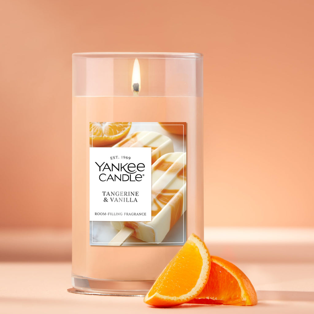 Yankee Candle Medium Pillar Scented Candle with up to 115 Hour Burn Time, Premium Plant Wax Blend for Consistent Burn, 14.25 oz Pillar Candle with Room Filling Fragrance, Tangerine & Vanilla