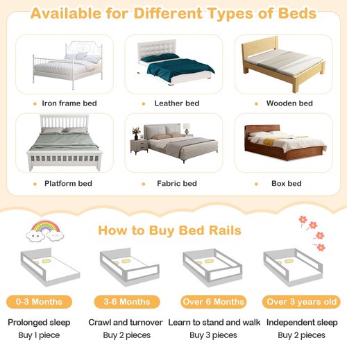 BABY JOY Bed Rail for Toddlers, 47''Long, Height Adjustable & Foldable Baby Bed Rail Guard w/Storage Pocket & Double Safety Child Lock for Kids Twin Double Full Size Queen King Mattress (Grey)