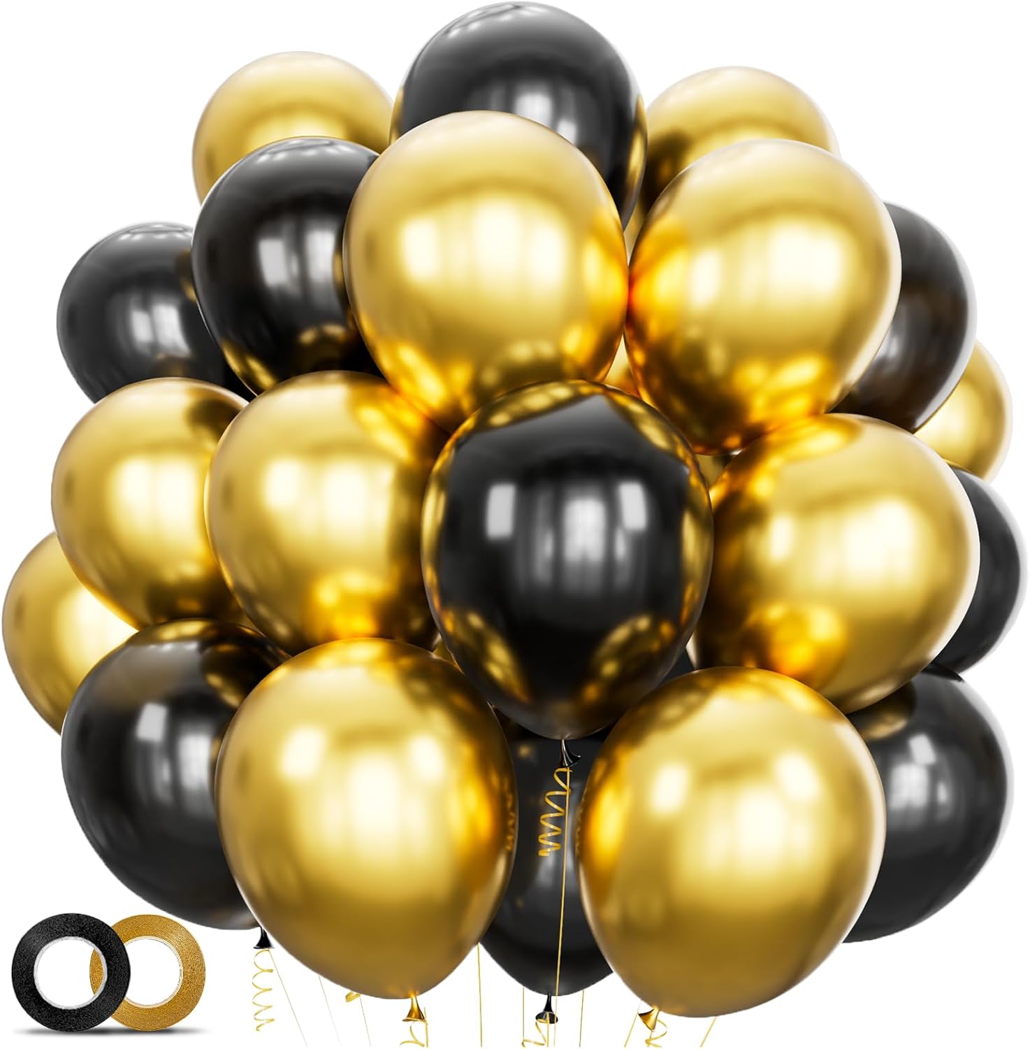 Skiennix 100 Pcs Black and Gold Balloons - 12 Inch Metallic Latex for Birthday & Graduation Decor
