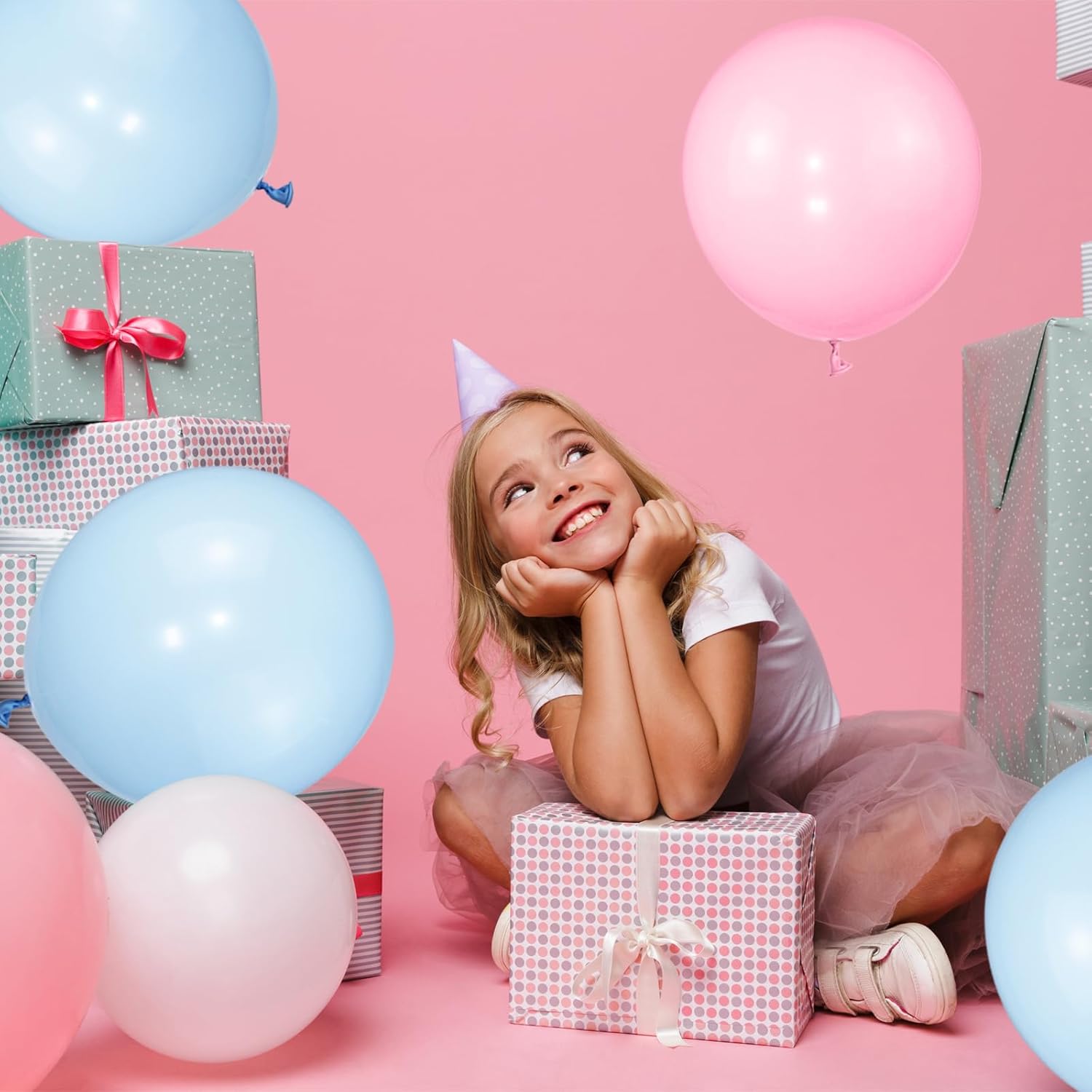Pastel Pink & Blue Balloons by [Brand Name] - 100 Pack 12-Inch Latex Balloons with 65ft Ribbon for Gender Reveal & Baby Shower Decor