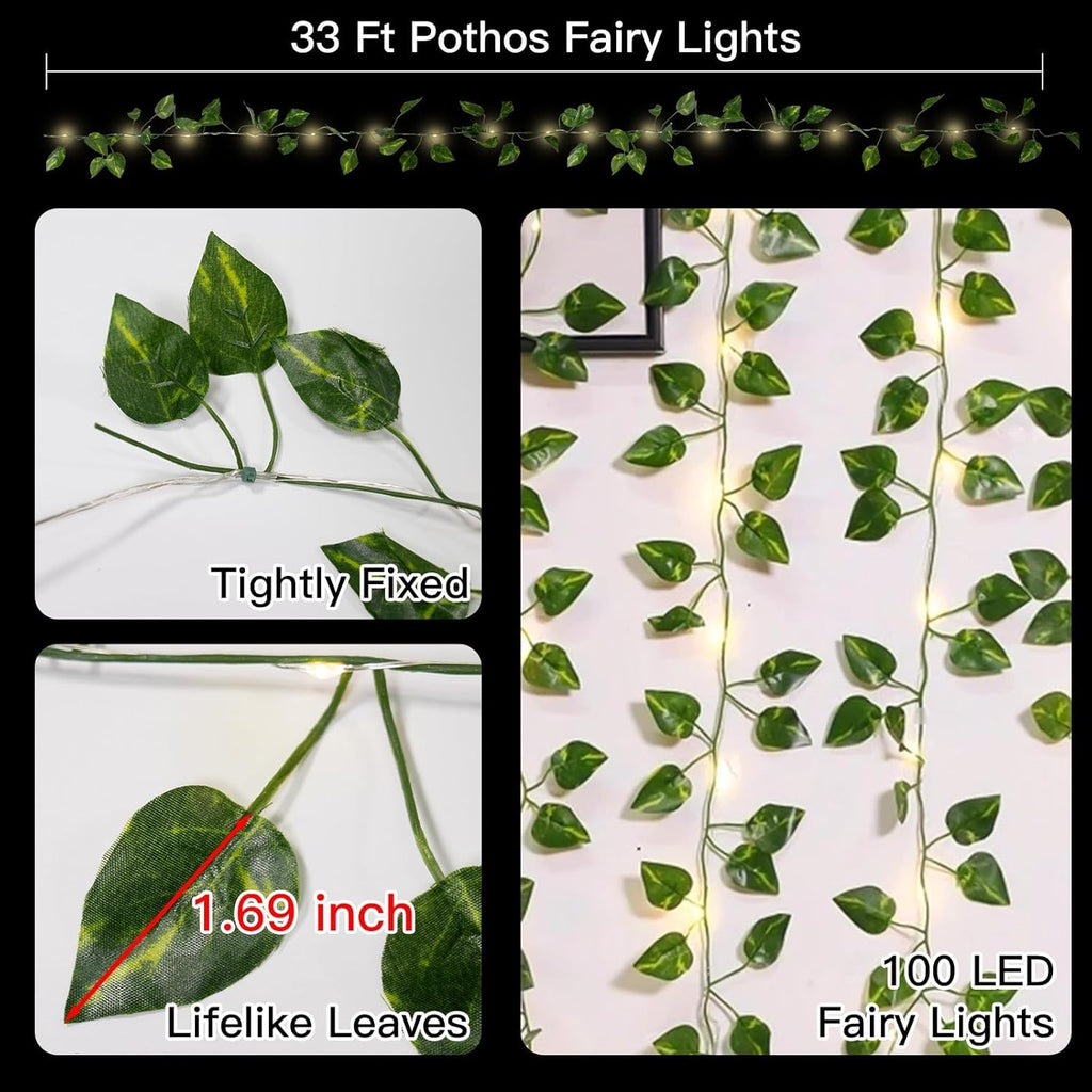 Suddus Artificial Pothos Vines with Battery-Operated Fairy Lights - Perfect for Bedroom, Garden, and Events