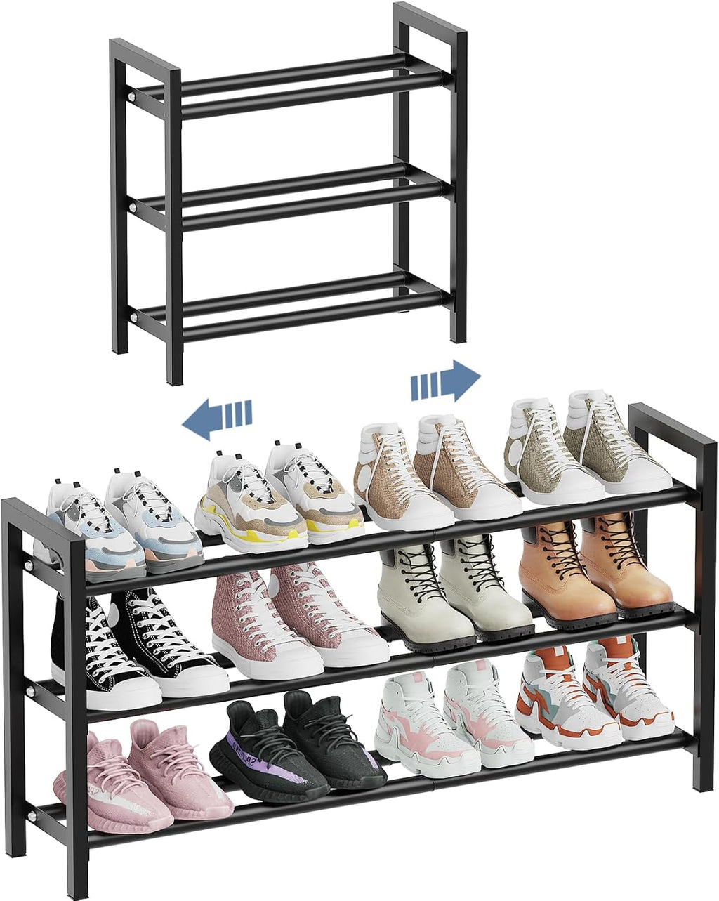 Mavivegue Expandable Shoe Rack - 3-Tier Adjustable Organizer for Closet & Entryway | 18-33” Size
